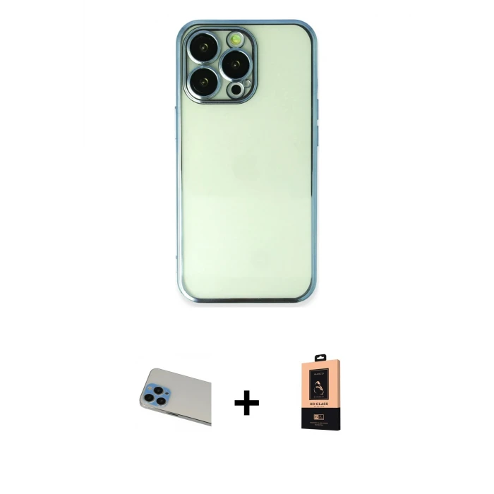 ieg™ iPhone 13 Pro Max Kılıf Vadi Minimal - Şeffaf Maxco Cam Ekran Koruyucu + Rainbow Kamera Lens Koruma Cam - MI