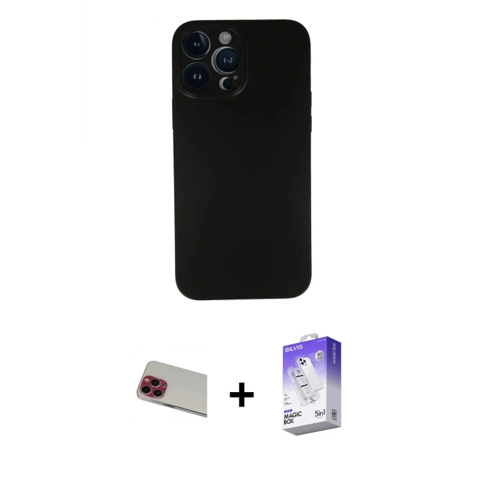 ieg™ iPhone 13 Pro Max Kılıf Yadigar Yansıma Serisi - Siyah Bilvis 5in1 3D Magic Cam Ekran Koruyucu + Rainbow Kamera Lens Koruma Cam - KI
