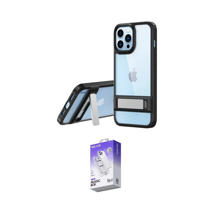 ieg™ iPhone 13 Pro Max Kılıf Yadigar Yansıma - Siyah Bilvis 5in1 3D Magic Cam Ekran Koruyucu