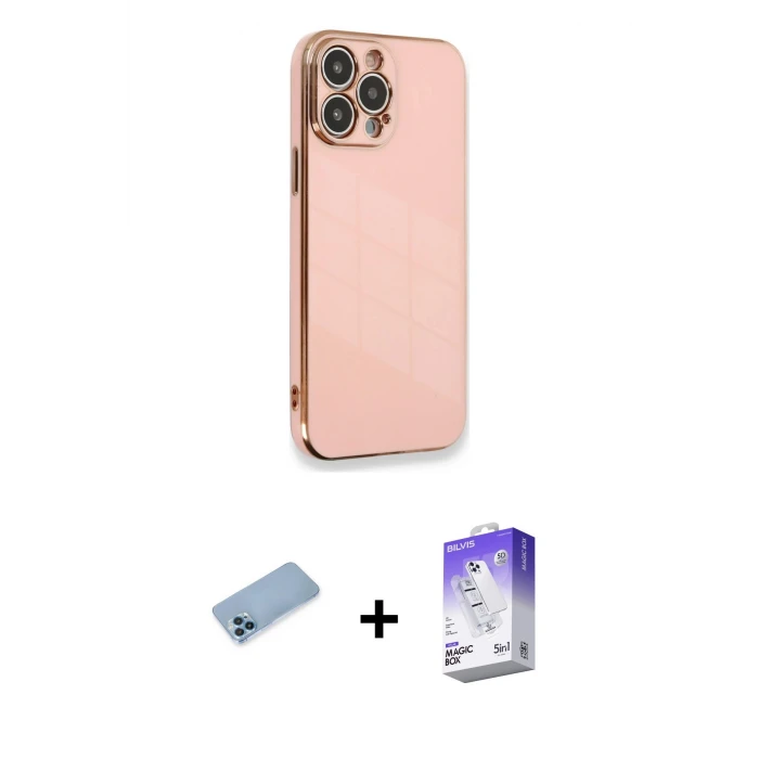 ieg™ iPhone 13 Pro Max Kılıf Yankı Serisi - Siyah Bilvis 5in1 3D Magic Cam Ekran Koruyucu + Shine Kamera Lens Koruma Cam - MI