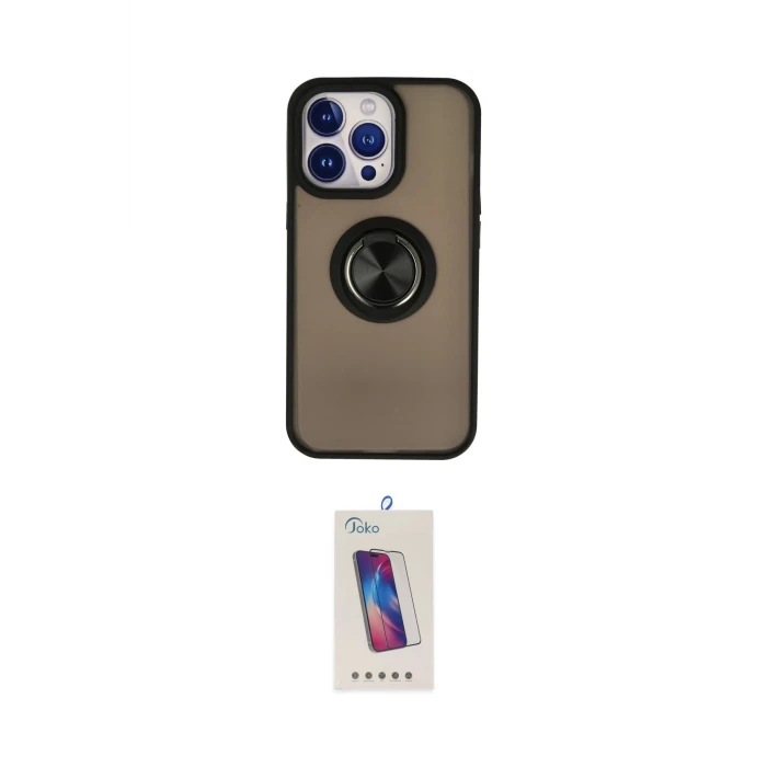 ieg™ iPhone 13 Pro Max Kılıf Yörünge Çizgi - Siyah Joko 5D Cam