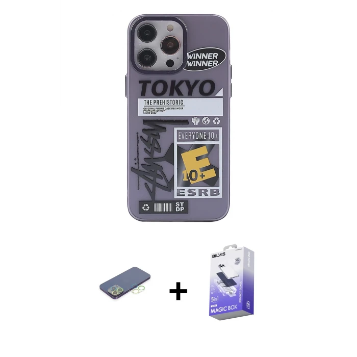 ieg™ iPhone 13 Pro Max Kılıf Zirve Form Özel Seri - Siyah Bilvis 5in1 5D Magic Hayalet Cam Ekran Koruyucu + Renkli Kamera Lens Koruma Cam - YL