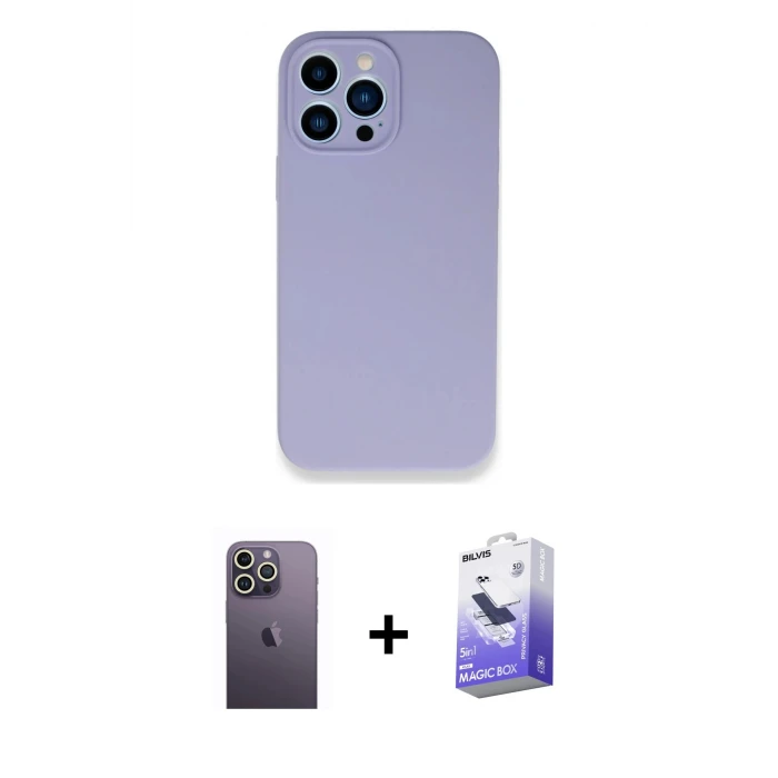 ieg™ iPhone 13 Pro Max Kılıf Zirve Modern Özel Seri - Siyah Bilvis 5in1 5D Magic Hayalet Cam Ekran Koruyucu + Neon Fosforlu Kamera Lens - BZ