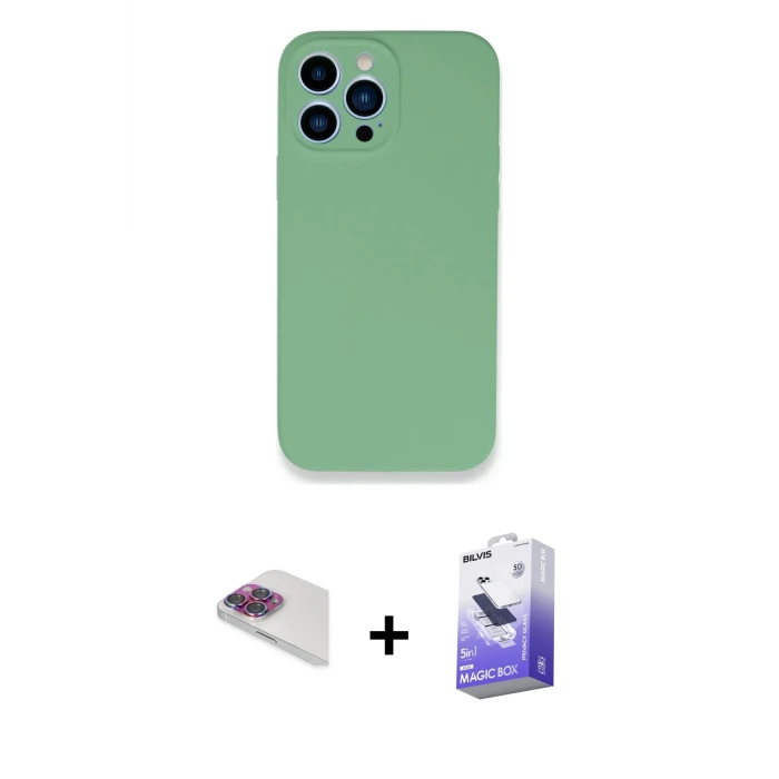 ieg™ iPhone 13 Pro Max Kılıf Zirve Modern Özel Seri - Siyah Bilvis 5in1 5D Magic Hayalet Cam Ekran Koruyucu + Pers Alüminyum Kamera Lens - GI