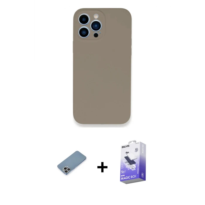 ieg™ iPhone 13 Pro Max Kılıf Zirve Modern Özel Seri - Siyah Bilvis 5in1 5D Magic Hayalet Cam Ekran Koruyucu + Shine Kamera Lens Koruma Cam - GI