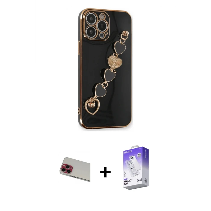 ieg™ iPhone 13 Pro Max Nova Işık Prime - Siyah Bilvis 5in1 3D Magic Cam Ekran Koruyucu + Kırmızı Rainbow Kamera Lens Koruma Cam