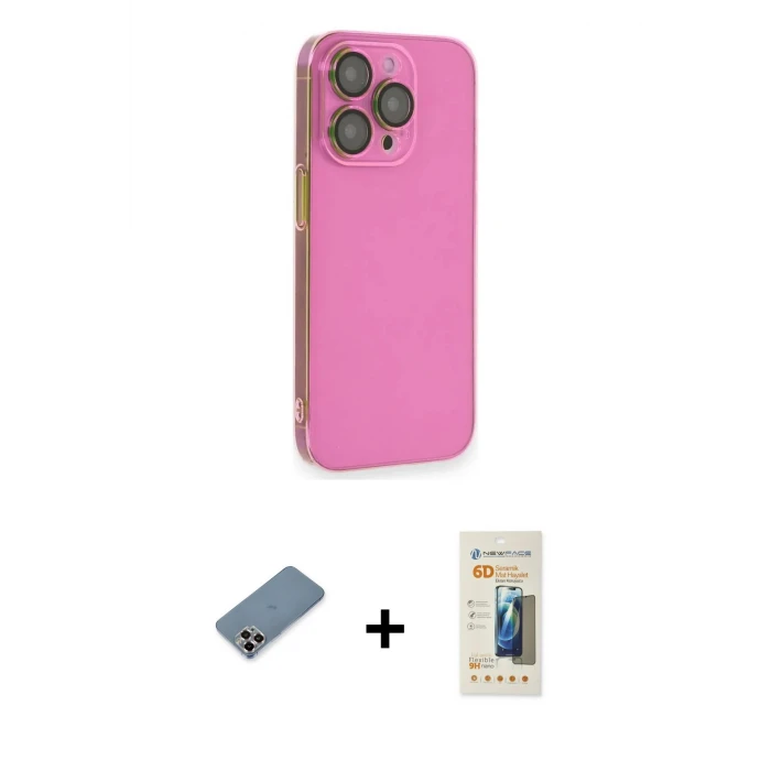 ieg™ iPhone 13 Pro Max Siluet Minimal Özel Seri - Siyah 6D Mat Seramik Hayalet Nano Ekran Koruyucu + Mor Metal Kamera Lens Koruma Cam