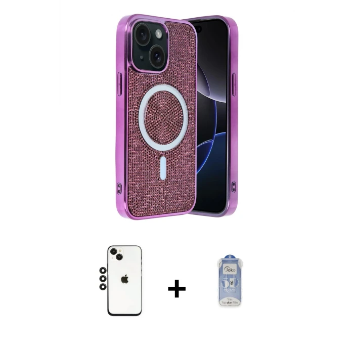 ieg™ iPhone 14 Eksen Çizgi - Siyah Joko Magic 5D Cam + Siyah Shine Kamera Lens