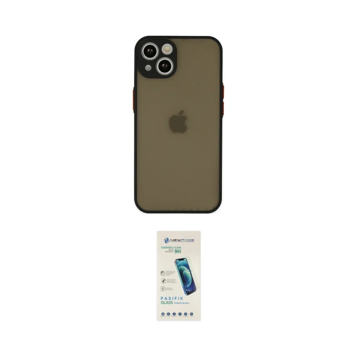 ieg™ iPhone 14 Kılıf Ahenk Çizgi Serisi - Şeffaf Pasifik Cam Ekran Koruyucu