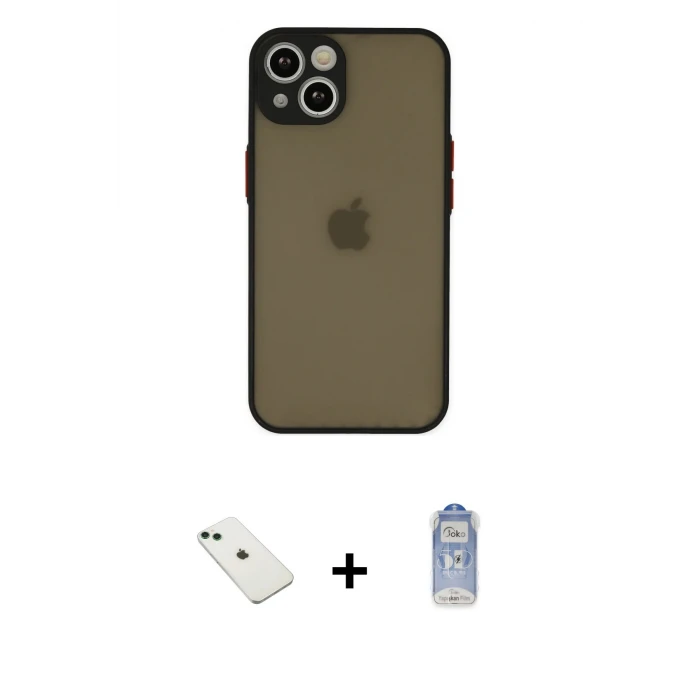 ieg™ iPhone 14 Kılıf Ahenk Çizgi Serisi - Siyah Joko Magic 5D Cam + Diamond Kamera Lens - YL