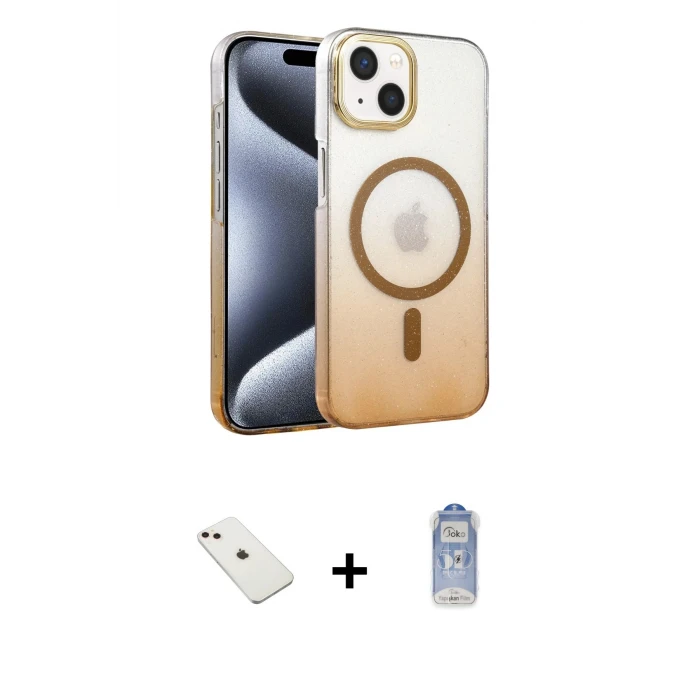 ieg™ iPhone 14 Kılıf Ahenk Doku Özel Seri - Siyah Joko Magic 5D Cam + Diamond Kamera Lens - PE