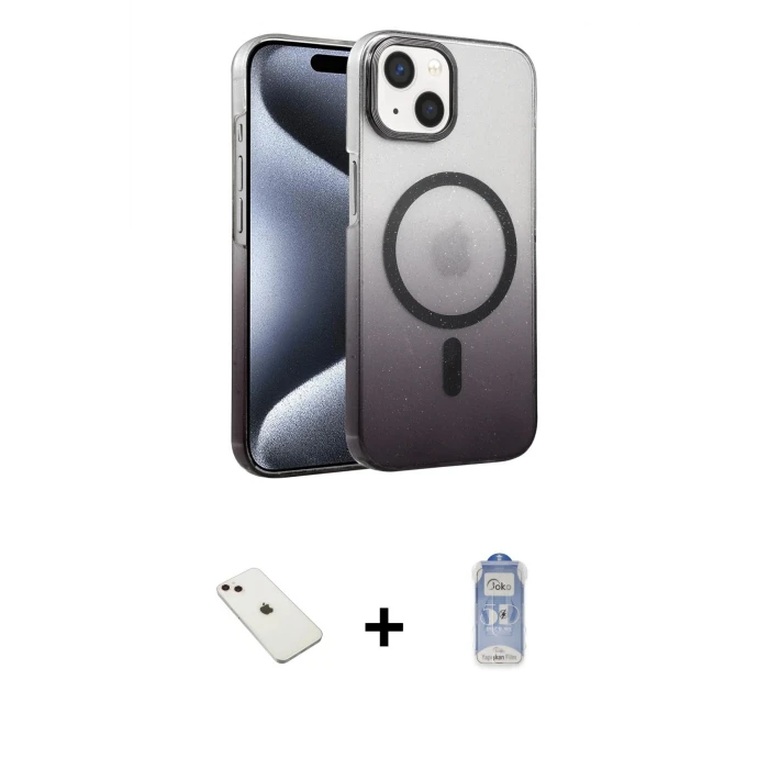 ieg™ iPhone 14 Kılıf Ahenk Doku Özel Seri - Siyah Joko Magic 5D Cam + Diamond Kamera Lens - PE