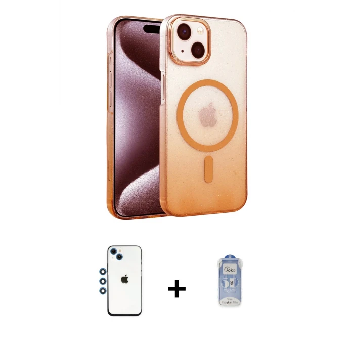 ieg™ iPhone 14 Kılıf Ahenk Doku Özel Seri - Siyah Joko Magic 5D Cam + Shine Kamera Lens - MI