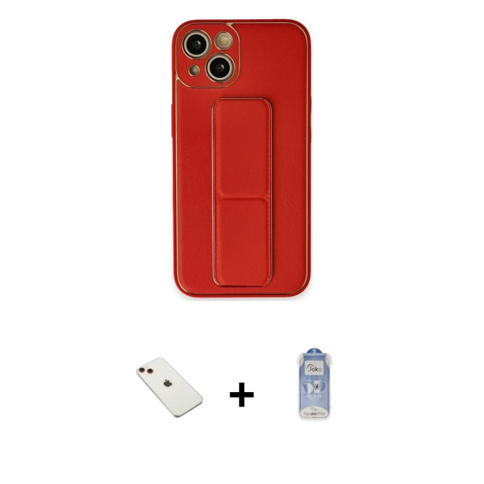 ieg™ iPhone 14 Kılıf Akış Doku - Siyah Joko Magic 5D Cam + Diamond Kamera Lens - KI