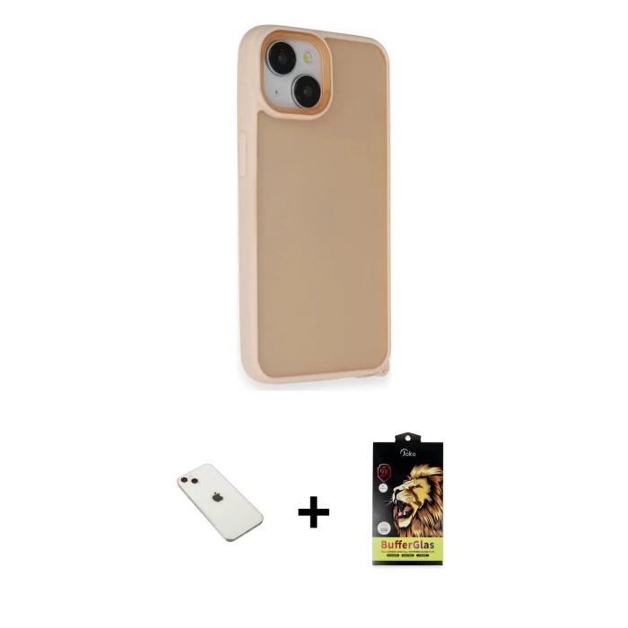 ieg™ iPhone 14 Kılıf Atlas Form - Siyah Buffer Cam Ekran Koruyucu + Diamond Kamera Lens - PE