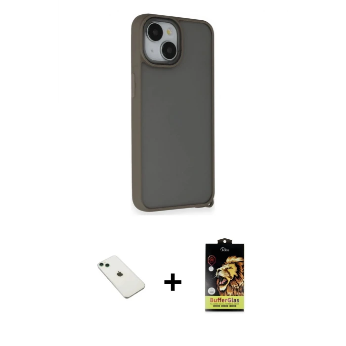 ieg™ iPhone 14 Kılıf Atlas Form - Siyah Buffer Cam Ekran Koruyucu + Diamond Kamera Lens - YL