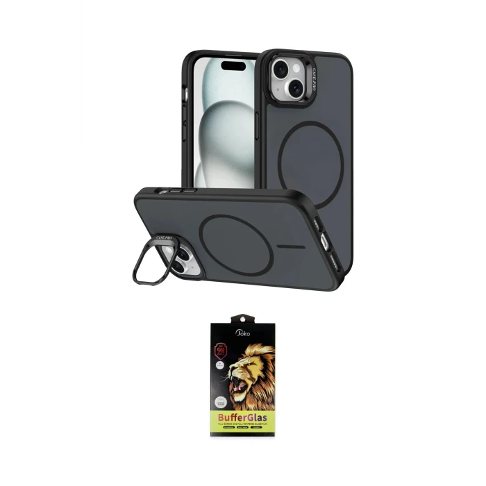 ieg™ iPhone 14 Kılıf Çekirdek Klasik - Siyah Buffer Cam Ekran Koruyucu