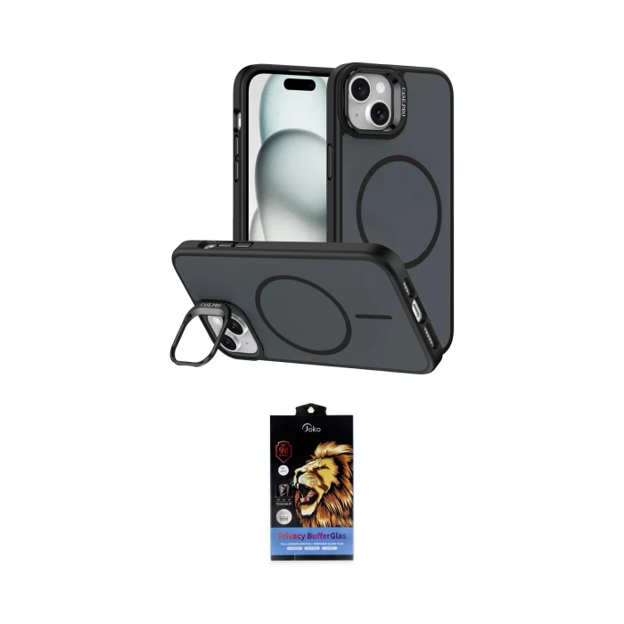 ieg™ iPhone 14 Kılıf Çekirdek Klasik - Siyah Buffer Hayalet Cam Ekran Koruyucu