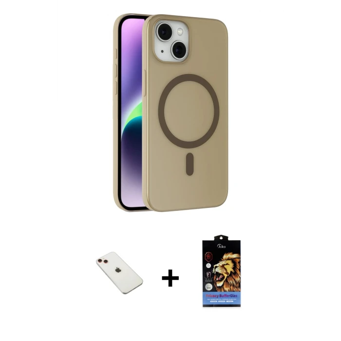 ieg™ iPhone 14 Kılıf Çekirdek Modern Prime - Siyah Buffer Hayalet Cam Ekran Koruyucu + Diamond Kamera Lens - KI
