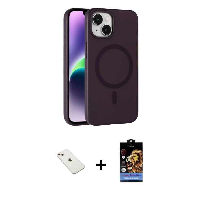 ieg™ iPhone 14 Kılıf Çekirdek Modern Prime - Siyah Buffer Hayalet Cam Ekran Koruyucu + Diamond Kamera Lens - PE