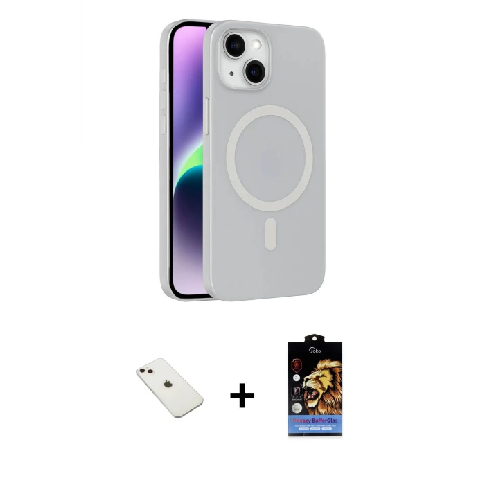 ieg™ iPhone 14 Kılıf Çekirdek Modern Prime - Siyah Buffer Hayalet Cam Ekran Koruyucu + Diamond Kamera Lens - PE