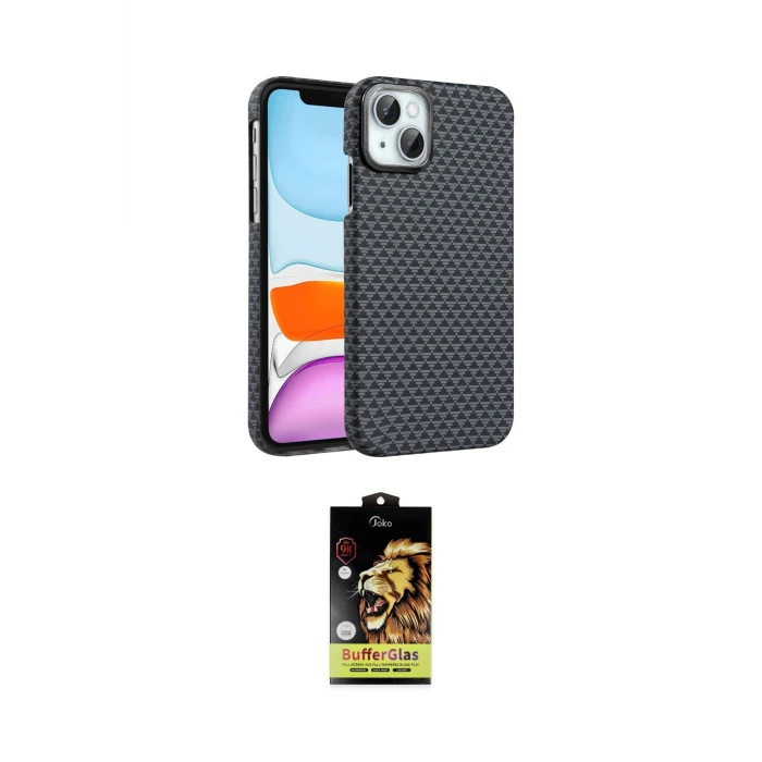 ieg™ iPhone 14 Kılıf Doruk Serisi - Siyah Buffer Cam Ekran Koruyucu