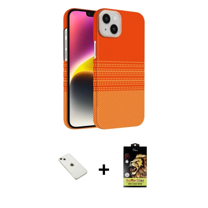 ieg™ iPhone 14 Kılıf Doruk Serisi - Siyah Buffer Cam Ekran Koruyucu + Diamond Kamera Lens - PE