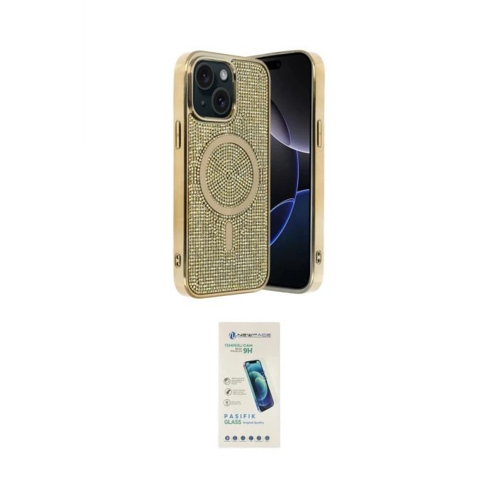 ieg™ iPhone 14 Kılıf Eksen Çizgi - Şeffaf Pasifik Cam Ekran Koruyucu