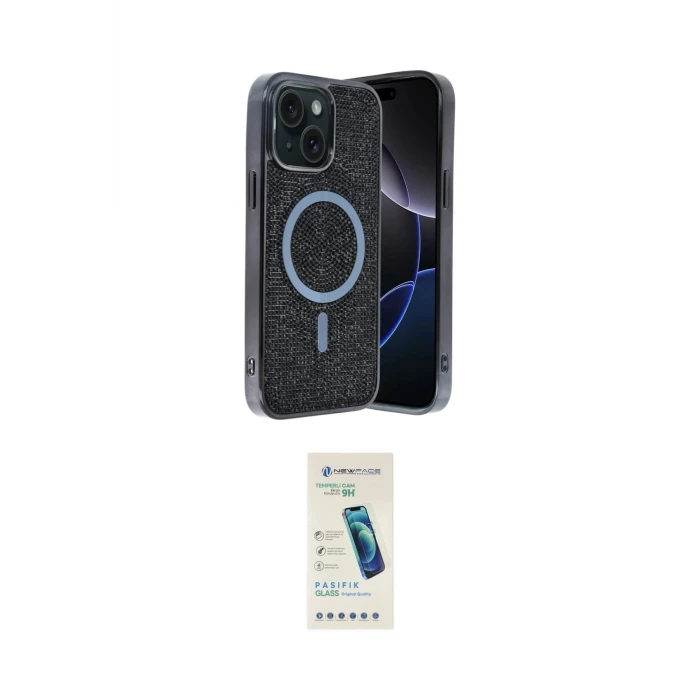 ieg™ iPhone 14 Kılıf Eksen Çizgi - Şeffaf Pasifik Cam Ekran Koruyucu