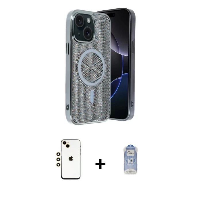 ieg™ iPhone 14 Kılıf Eksen Çizgi - Siyah Joko Magic 5D Cam + Shine Kamera Lens - GD