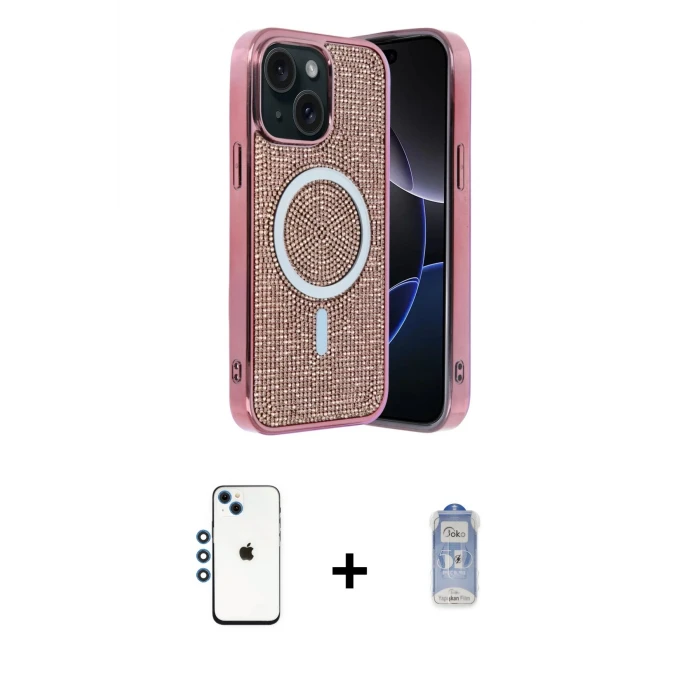 ieg™ iPhone 14 Kılıf Eksen Çizgi - Siyah Joko Magic 5D Cam + Shine Kamera Lens - MI