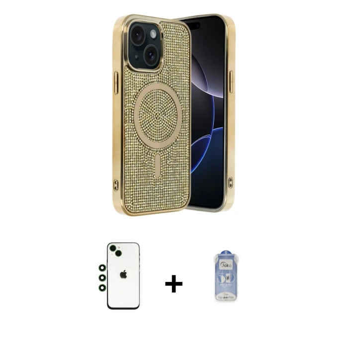 ieg™ iPhone 14 Kılıf Eksen Çizgi - Siyah Joko Magic 5D Cam + Shine Kamera Lens - YL