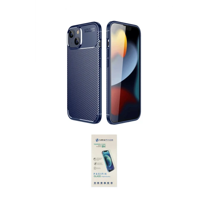 ieg™ iPhone 14 Kılıf Eksen Form Prime - Şeffaf Pasifik Cam Ekran Koruyucu
