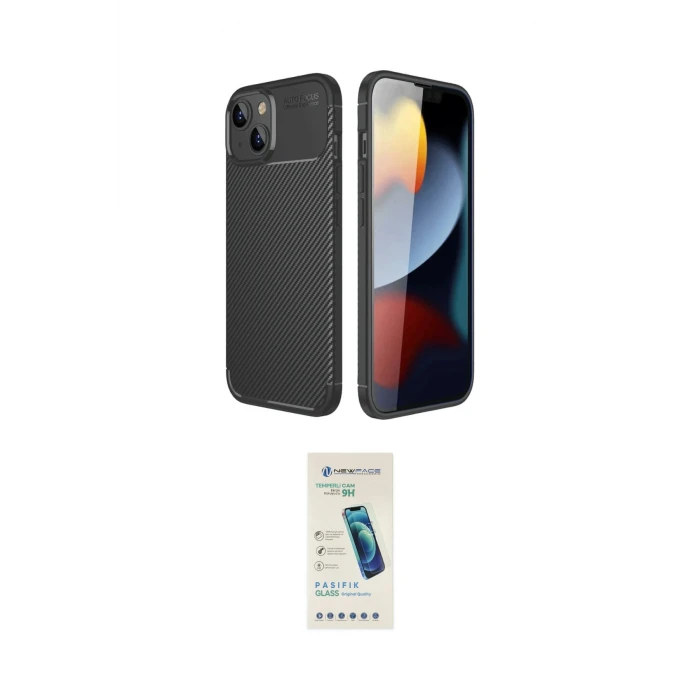 ieg™ iPhone 14 Kılıf Eksen Form Prime - Şeffaf Pasifik Cam Ekran Koruyucu