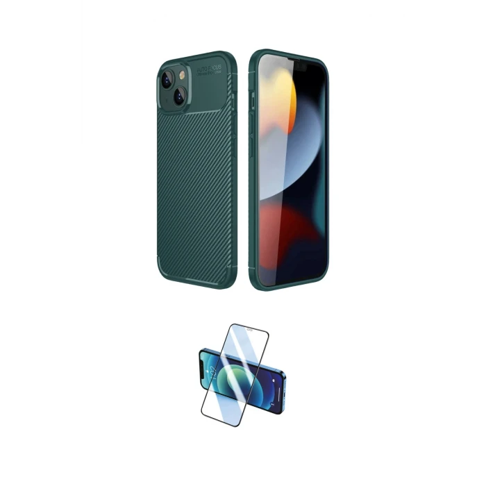 ieg™ iPhone 14 Kılıf Eksen Form Prime - Siyah 3D Antistatik Cam Ekran Koruyucu