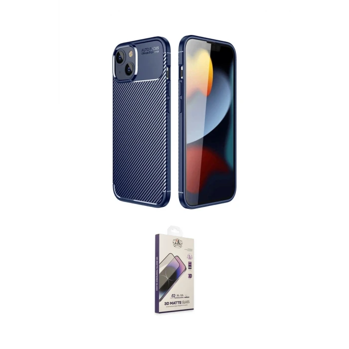 ieg™ iPhone 14 Kılıf Eksen Form Prime - Siyah Bilvis 3D Mat Cam Ekran Koruyucu