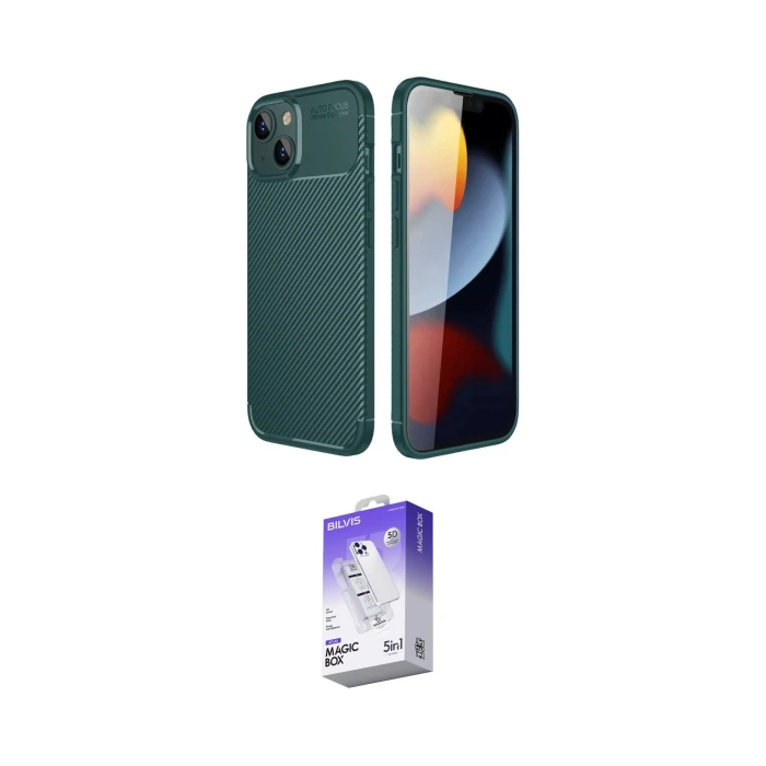 ieg™ iPhone 14 Kılıf Eksen Form Prime - Siyah Bilvis 5in1 3D Magic Cam Ekran Koruyucu