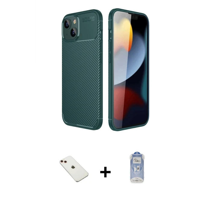 ieg™ iPhone 14 Kılıf Eksen Form Prime - Siyah Joko Magic 5D Cam + Diamond Kamera Lens - KI