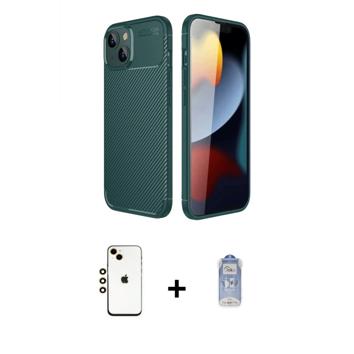 ieg™ iPhone 14 Kılıf Eksen Form Prime - Siyah Joko Magic 5D Cam + Shine Kamera Lens - GD