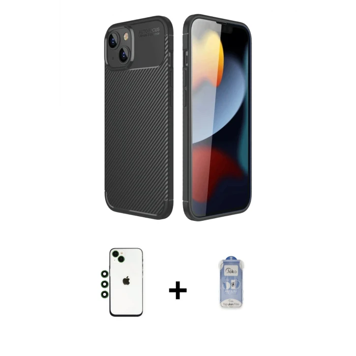 ieg™ iPhone 14 Kılıf Eksen Form Prime - Siyah Joko Magic 5D Cam + Shine Kamera Lens - YL