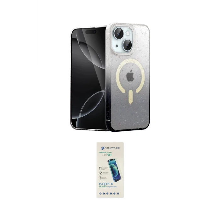 ieg™ iPhone 14 Kılıf Eksen Minimal Özel Seri - Şeffaf Pasifik Cam Ekran Koruyucu