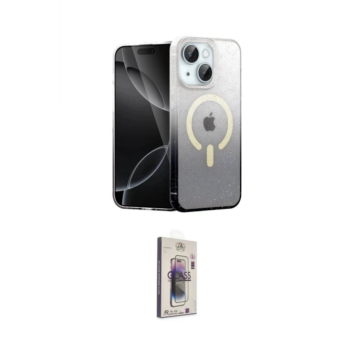 ieg™ iPhone 14 Kılıf Eksen Minimal Özel Seri - Siyah Bilvis 3D Cam Ekran Koruyucu