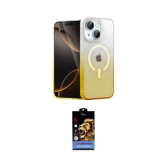 ieg™ iPhone 14 Kılıf Eksen Minimal Özel Seri - Siyah Buffer Hayalet Cam Ekran Koruyucu