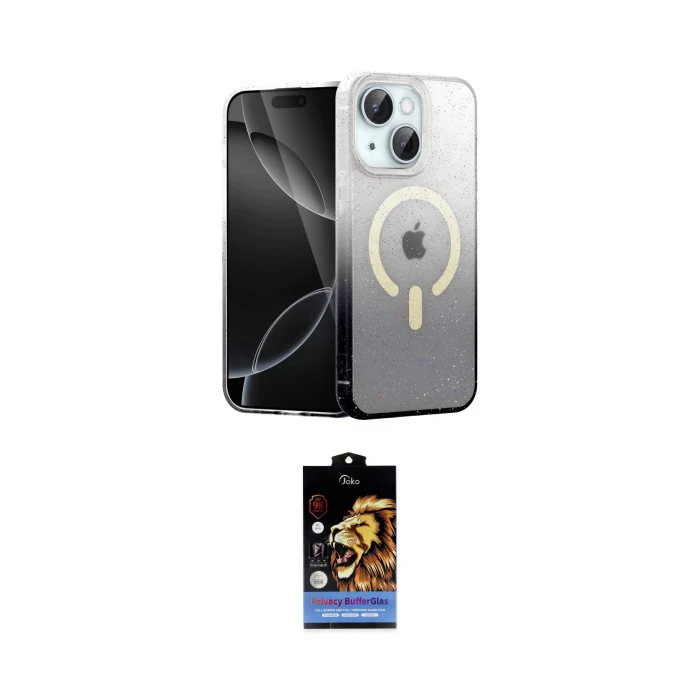 ieg™ iPhone 14 Kılıf Eksen Minimal Özel Seri - Siyah Buffer Hayalet Cam Ekran Koruyucu