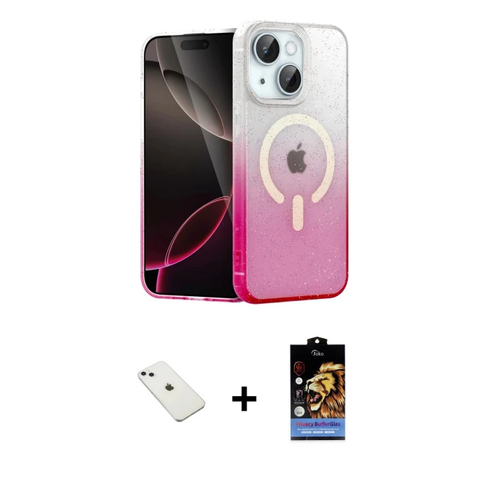 ieg™ iPhone 14 Kılıf Eksen Minimal Özel Seri - Siyah Buffer Hayalet Cam Ekran Koruyucu + Diamond Kamera Lens - SABE