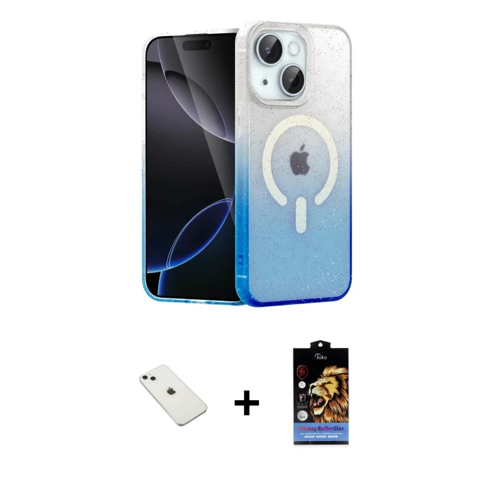 ieg™ iPhone 14 Kılıf Eksen Minimal Özel Seri - Siyah Buffer Hayalet Cam Ekran Koruyucu + Diamond Kamera Lens - SABE