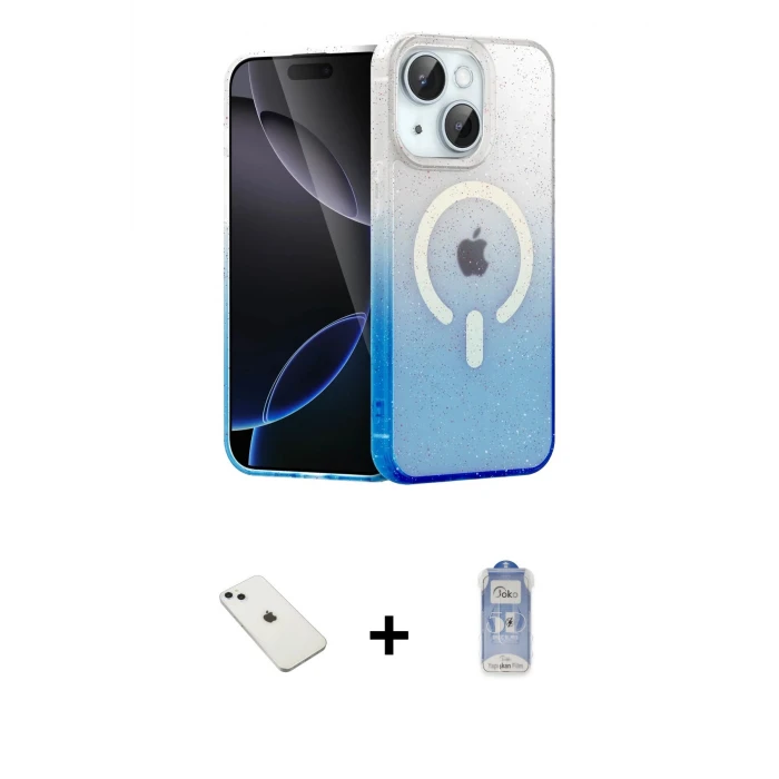 ieg™ iPhone 14 Kılıf Eksen Minimal Özel Seri - Siyah Joko Magic 5D Cam + Diamond Kamera Lens - SABE
