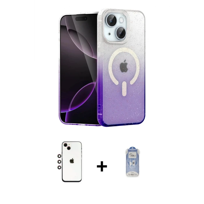 ieg™ iPhone 14 Kılıf Eksen Minimal Özel Seri - Siyah Joko Magic 5D Cam + Shine Kamera Lens - GI