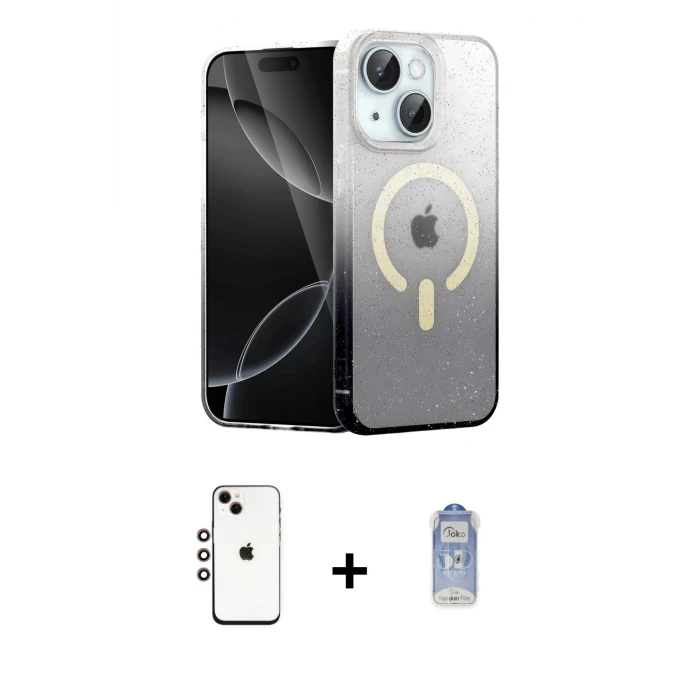 ieg™ iPhone 14 Kılıf Eksen Minimal Özel Seri - Siyah Joko Magic 5D Cam + Shine Kamera Lens - GI