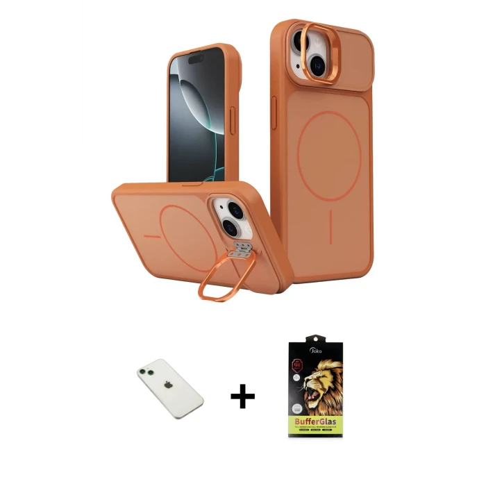 ieg™ iPhone 14 Kılıf İz Modern Prime - Siyah Buffer Cam Ekran Koruyucu + Diamond Kamera Lens - YL